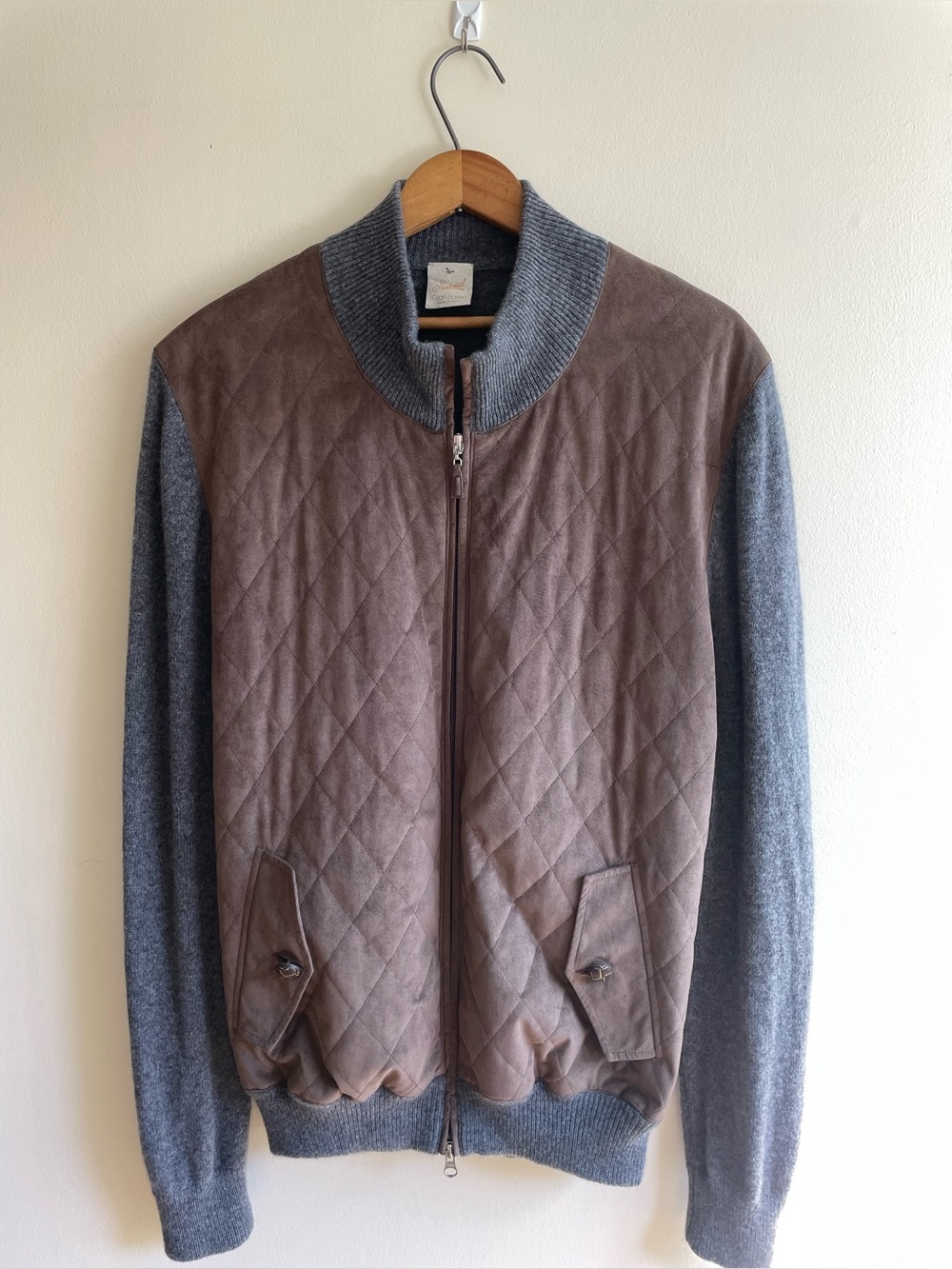 Quilted Brown & Gray Bomber Jacket - Brand Unspecified